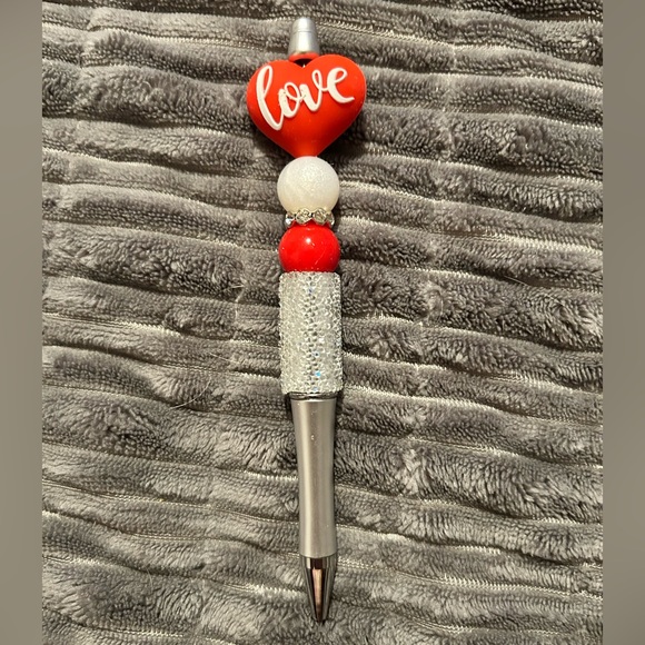 Other - Red and Silver Love Beaded Pen